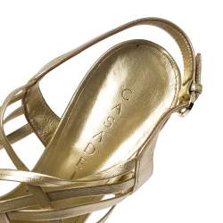 Casadei Gold Leather Strappy Platform Sandals Size 39