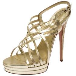 Casadei Gold Leather Strappy Platform Sandals Size 39