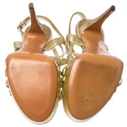 Casadei Gold Leather Strappy Platform Sandals Size 39