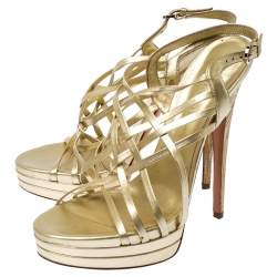 Casadei Gold Leather Strappy Platform Sandals Size 39