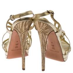Casadei Gold Leather Strappy Platform Sandals Size 39