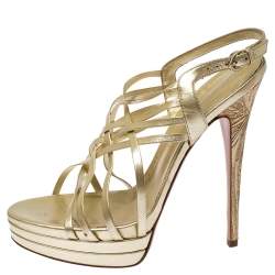Casadei Gold Leather Strappy Platform Sandals Size 39