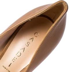 Pre Owned Casadei Dark Beige Leather Peep Toe Wooden Heel Platform Pumps Size 38.5