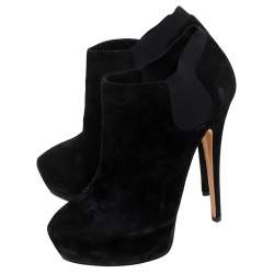 Pre Owned Casadei Black Suede Platform Ankle Boots Size 36.5