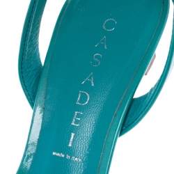 Casadei Turquoise Patent Leather Open Toe Cross Strap Mid Heel Sandals Size 36
