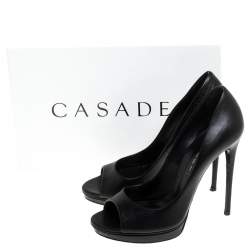 Pre Owned Casadei Black Leather Peep Toe Pumps Size 38.5