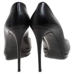 Pre Owned Casadei Black Leather Peep Toe Pumps Size 38.5