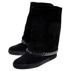 Pre Owned حذاء بوت كاسادي كعب روكي سلسلة سويدي أسود مقاس 38