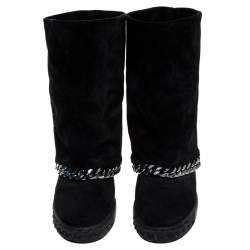 Pre Owned حذاء بوت كاسادي كعب روكي سلسلة سويدي أسود مقاس 38