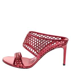 Casadei Metallic Red Patent Leather Candylux Slide Sandals Size 39