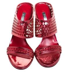 Casadei Metallic Red Patent Leather Candylux Slide Sandals Size 39