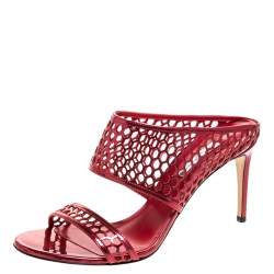 Casadei Metallic Red Patent Leather Candylux Slide Sandals Size 39