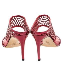 Casadei Metallic Red Patent Leather Candylux Slide Sandals Size 39