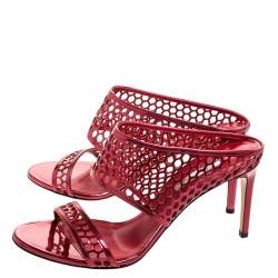 Casadei Metallic Red Patent Leather Candylux Slide Sandals Size 39