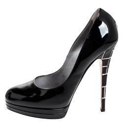 Pre Owned Casadei Black Patent Leather Embellished Heel Platform Pumps Size 40