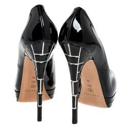 Pre Owned Casadei Black Patent Leather Embellished Heel Platform Pumps Size 40