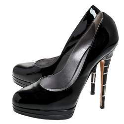 Pre Owned Casadei Black Patent Leather Embellished Heel Platform Pumps Size 40