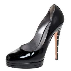 Pre Owned Casadei Black Patent Leather Embellished Heel Platform Pumps Size 40