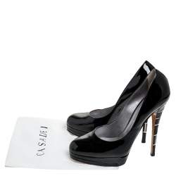 Pre Owned Casadei Black Patent Leather Embellished Heel Platform Pumps Size 40