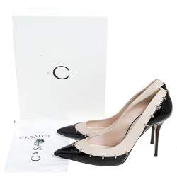Pre Owned Casadei Black/Beige Leather Pointed Toe Pumps Size 40