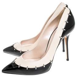 Pre Owned Casadei Black/Beige Leather Pointed Toe Pumps Size 40