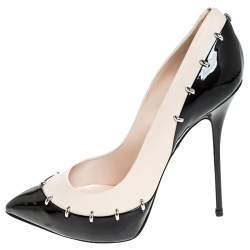 Pre Owned Casadei Black/Beige Leather Pointed Toe Pumps Size 40