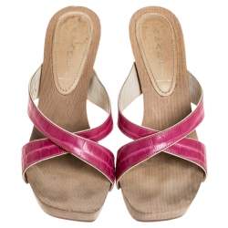 Pre Owned Casadei Pink Croc Embossed Leather Open Toe Platform Sandals Size 37.5