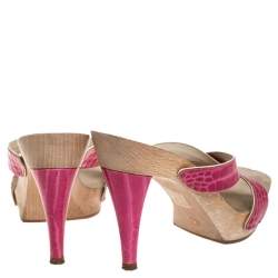 Pre Owned Casadei Pink Croc Embossed Leather Open Toe Platform Sandals Size 37.5