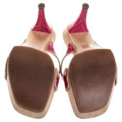 Pre Owned Casadei Pink Croc Embossed Leather Open Toe Platform Sandals Size 37.5