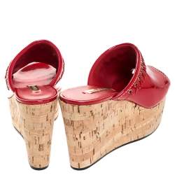 Pre Owned Casadei Red Patent Leather Cork Platform Wedge Sandals Size 37.5