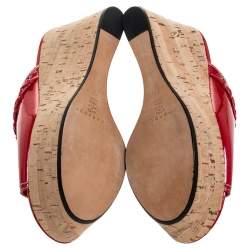 Pre Owned Casadei Red Patent Leather Cork Platform Wedge Sandals Size 37.5