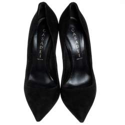 Pre Owned Casadei Black Suede Leather Pointed Toe Pumps Size 37.5