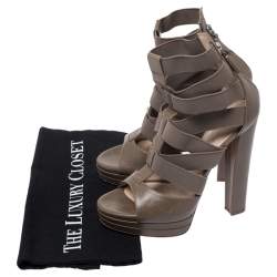 Pre Owned Casadei Grey Leather Gladiator Block Heel Sandals Size 37