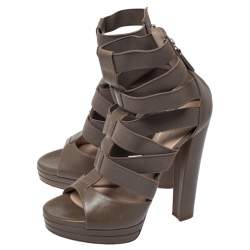 Pre Owned Casadei Grey Leather Gladiator Block Heel Sandals Size 37