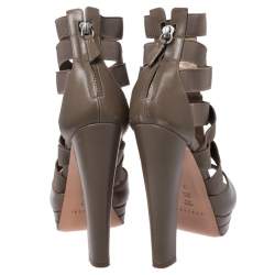 Pre Owned Casadei Grey Leather Gladiator Block Heel Sandals Size 37