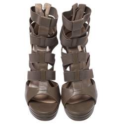 Pre Owned Casadei Grey Leather Gladiator Block Heel Sandals Size 37