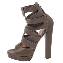 Pre Owned Casadei Grey Leather Gladiator Block Heel Sandals Size 37