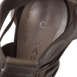 Pre Owned Casadei Grey Leather Gladiator Block Heel Sandals Size 37