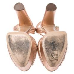 Pre Owned Casadei Metallic Bronze Leather Piping Detail Ankle Strap Platform Sandals Size 39