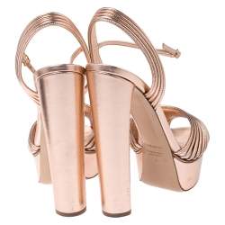 Pre Owned Casadei Metallic Bronze Leather Piping Detail Ankle Strap Platform Sandals Size 39