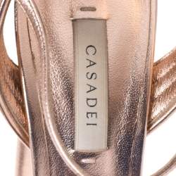 Pre Owned Casadei Metallic Bronze Leather Piping Detail Ankle Strap Platform Sandals Size 39