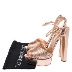 Pre Owned Casadei Metallic Bronze Leather Piping Detail Ankle Strap Platform Sandals Size 39