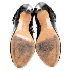 Pre Owned Casadei Black Patent Leather Peep Toe Buckle Booties Size 39 