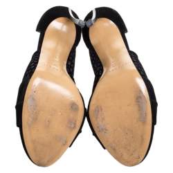Casadei Black Mesh Panel and Suede Open Toe D'orsay Pumps Size 41