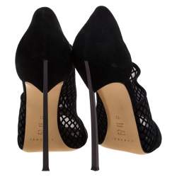 Casadei Black Mesh Panel and Suede Open Toe D'orsay Pumps Size 41