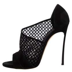 Casadei Black Mesh Panel and Suede Open Toe D'orsay Pumps Size 41