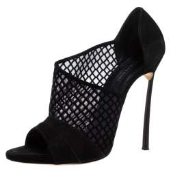 Casadei Black Mesh Panel and Suede Open Toe D'orsay Pumps Size 41
