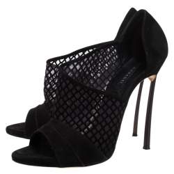 Casadei Black Mesh Panel and Suede Open Toe D'orsay Pumps Size 41