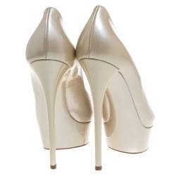 Casadei Beige Patent Leather Peep Toe Platform Pumps Size 40