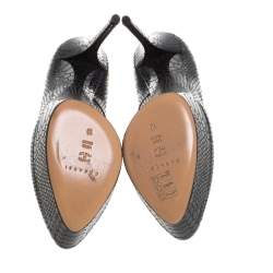 Pre Owned Casadei Grey Python Embossed Leather Round Toe Platform Pumps Size 40